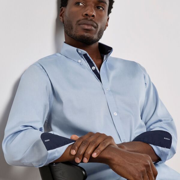 Tailored Fit Long Sleeve Premium Contrast Oxford Button Down Collar Shirt Thumbnail