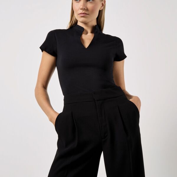 Regular Fit Short Sleeve Mandarin Colar Top Thumbnail